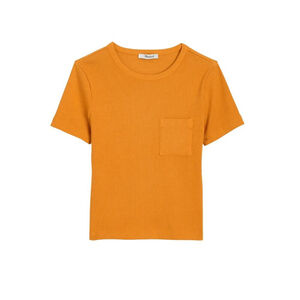 Madewell Ribbed Crewneck Pocket Tee XS Pollen Orange NWT | Slim Fit Cotton Top